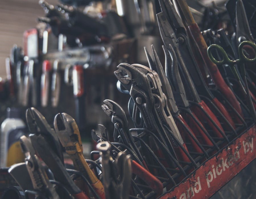Wall of hand tools, organised
